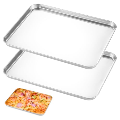 2 Stück Backblech Edelstahl Grillschale Kuchenblech 26,5 X 20,5 X 1,2 cm, Kuchenblech Edelstahl Rechteckig, Hitzebeständig, Leicht zu Reinigen, zum Backen, Braten und Servieren Von Speisen Geeignet