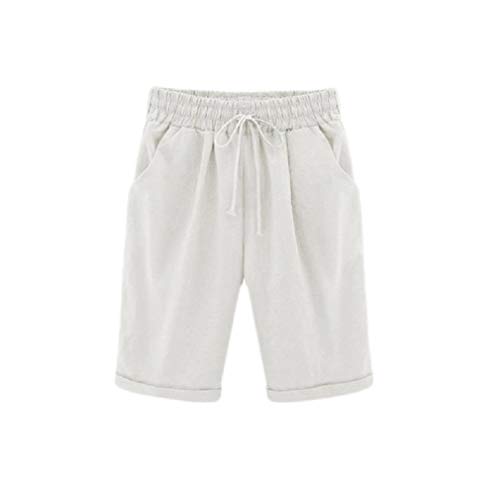 Short de praia feminino plus size com cordão e cor sólida da KLJR, Branco, US 5X-Large