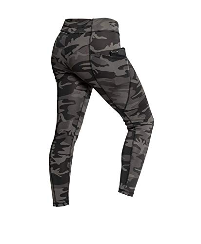 Rothco Womens Workout Performance Camo Leggings with Pockets, Black Camo, L