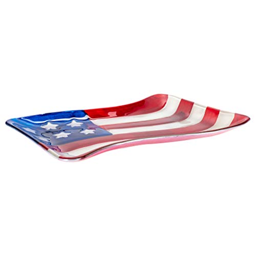 Transpac American Flag Glossy 13 X 9 Glass Decorative Serving Platter Tray #TOP4