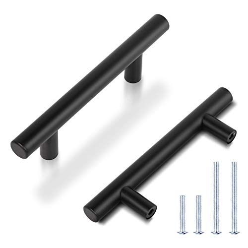 KNOBWELL 5 Pack 3 Inch Black Kitchen Cabinet Handles Drawer Handles, Stainless Steel Dresser Drawer Pulls, Bathroom Cabinet Pulls 5" Overall Length