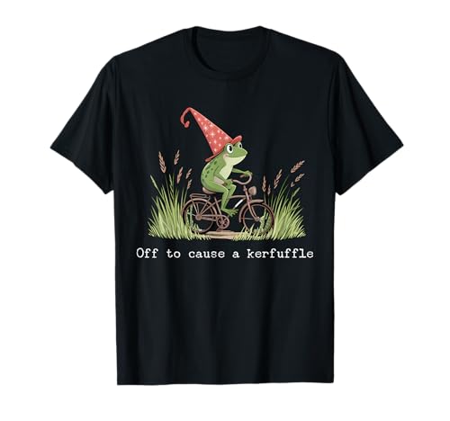 Off to Cause A Kerfuffle Fun Wizard Frog Riding Bicycle Bike T-Shirt