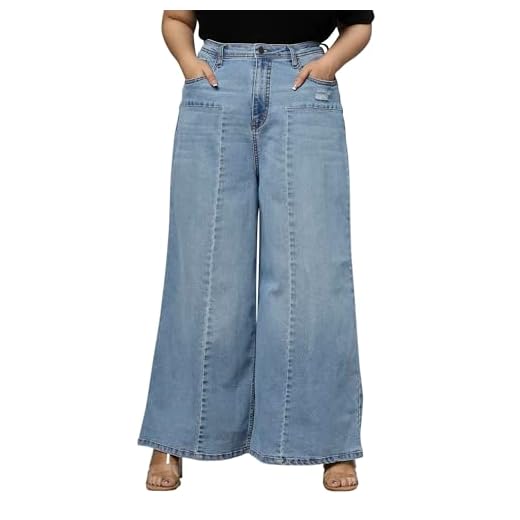 TURNING BLUE Extra Wide High Rise Stretchable Plus Size Jeans for Women Medium Blue