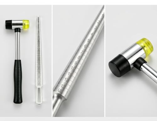 Image of Bflaae Ring Sizer Measuring Tool Kit, Solid Ring Mandrel and Rubber Mallet for Ring Repair and Measurement, 2 PCS