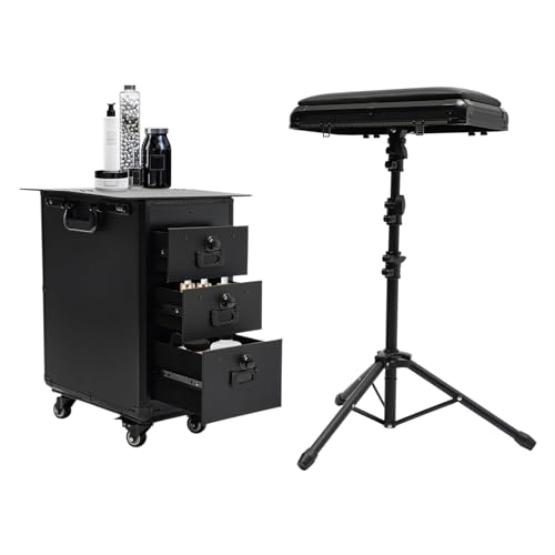 Professional Tattoo Rolling Storage Case, Tattoo Accessories Large Storage Space with Adjustable Freestanding Workstation, 3 Drawers, 3-Digit Lock and Silent Universal Wheels (Acrylic Panel)