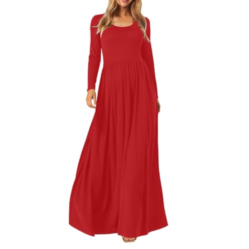 Abito lungo da donna, scollo rotondo, abito da...