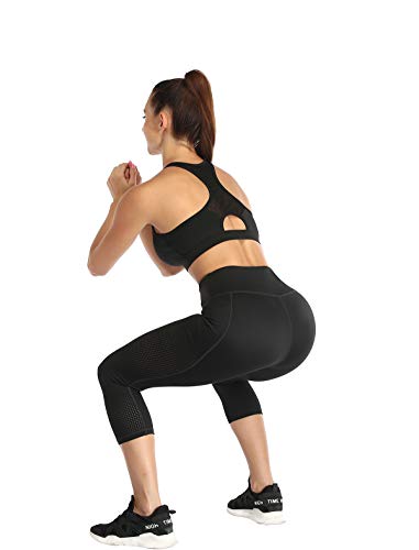 RAYPOSE Workout Leggings For Women With Pockets Tummy Control Gym Butt Lifting Capri Yoga Pants With Mesh Cut Out Black-S - Image 6