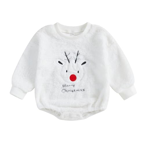 YILEEGOO Mameluco de manga larga para bebé, niña, niño, mi primer Halloween, peludo y calabaza, fantasma, sudadera de burbujas, cálido, de manga larga, para invierno, otoño, Cabeza de ciervo blanca