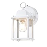 LIT-PaTH - Linterna de pared para exteriores al anochecer al amanecer, accesorio de iluminación impermeable para porche, base E26 máx. 60 W, carcasa de aluminio con visualización de vidrio, 1 paquete,