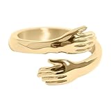 Destin Jewelry 18K Gold Plated Stainless Steel Hug Ring for Women, Waterproof Hypoallergenic Non-Tarnish PVD Gold Band with Sentimental Design, Size 10