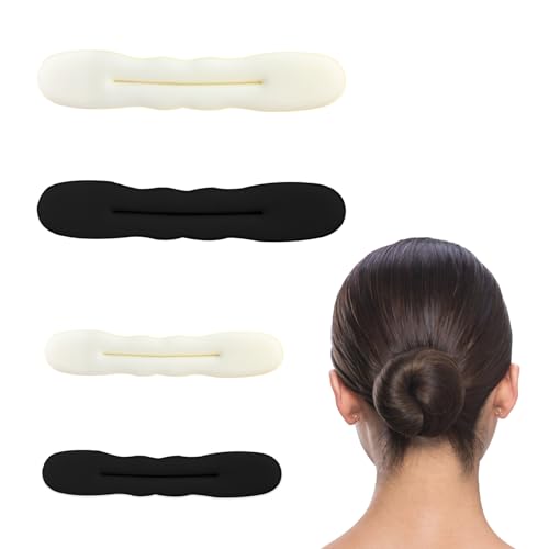 4PCS Chignon Magique, Coiffure Donut Bun Maker, Chignon Bun Maker Set, Donut Hair, Accessoires de Coiffure pour Femme Fille Enfant Ballet Danseuse (2 Beige et 2 noir)