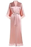 BABEYOND Satin Kimono Robe Silky Long Bridesmaid Wedding Lightweight Bath Robe with Lace Trim