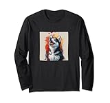 Simpatico disegno artistico con cucciolo di husky siberiano che ride per gli appassionati di animali domestici e gli amanti dei cani.
