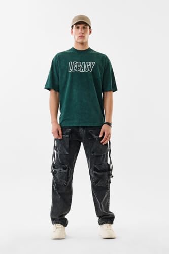 Image of SNITCH Men Cargo Pants | Baggy Fit with Multiple Utility Pockets & Turned-Up Cuffs | Cotton Blend Fabric for Streetwear & Casual Outings