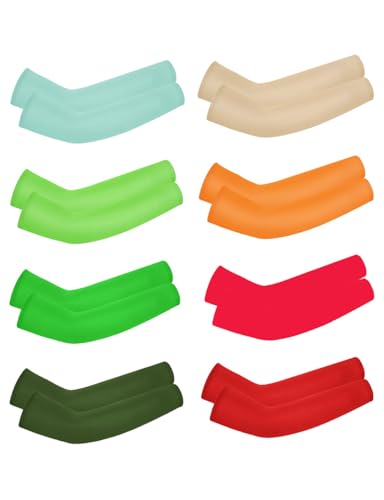 Valcatch 8 Pairs UV Sun Protection Arm Sleeves UPF 50 Sports Cooling Arm Compression Sleeves for Kids Teens Youths Boy Girls