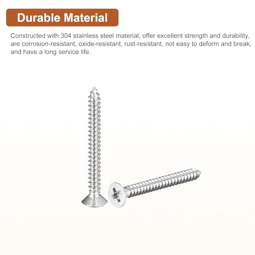 Image of DTGN 100Pcs #6x1-3 /8 inch Flat Head Wood Screws, 304 Stainless Steel Phillips Self Tapping Screws - Good for Woodworking, Furniture - Silver