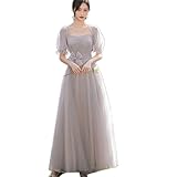 [ＶＡＮＤＲＯＵＰ] ロングドレス グレー 母親 結婚式 ワンピース パーティードレス フォーマル 袖あり ファスナー 小さいサイズ 大きいサイズ XS ロングドレス 演奏会 大人 ピアノ 発表会 イブニングドレス レース