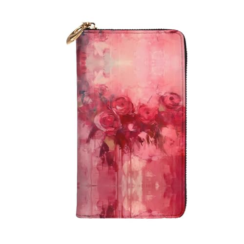 Stylish Abstract roses Printing Leather Wallet - Long Clutch for Women, RDurable Material, 12 Card Slots, Zipper Compartments2