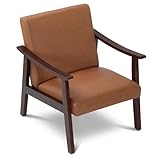 Athena Collection Mid-Century Modern Accent Chair with PU Leather, Adjustable Feet, Solid Wood Legs, High-Density Foam Cushions, Comfortable Reading Chair for Living Room, Bedroom, Office (Brown)