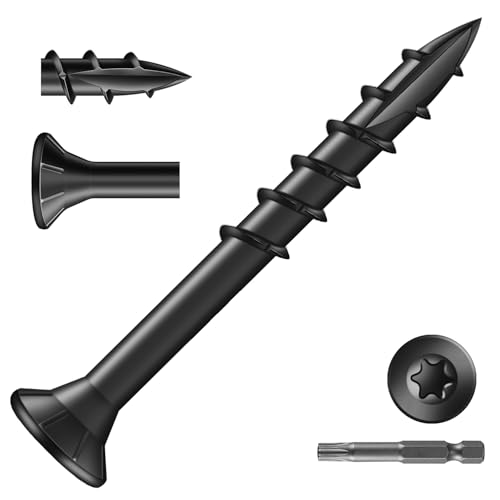 Image of #8 x 1-1 /2 inch Deck Screws (150Pcs) 1lb. Exterior Wood Screws. Carbon Steel, Black, Flat Head, Rust Resistant epoxy Coated, with T25 Star Bit