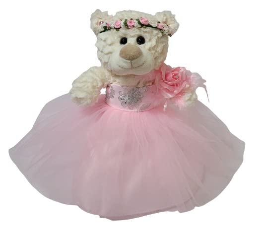 KINNEX COLLECTIONS SINCE 1997 12" Mi Presentacion Teddy Bear with Dress (Centerpiece) ~ B09631P-3 (Pink)