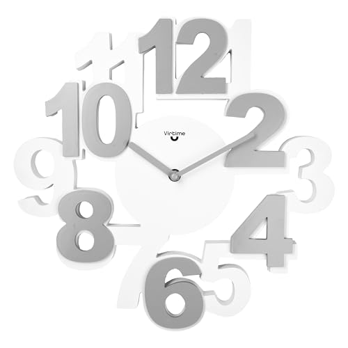 VIRTIME Orologio da parete, Orologio a muro con numeri grandi, orologio particolare diametro 35 bicolore (Bianco e Grigio)