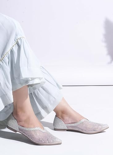 Image of JM LOOKS Women's Bellies Slip-on Shoes Pointed Toe Embellished Mesh Upper Wedding Party Shoes for Women