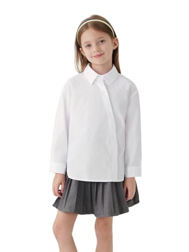 marc & janie Girls Preppy Style Lapel Irregular Button Placket Shirts Kids Cotton Loose Blouses Tops 241271