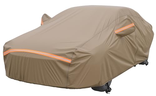 Image of Car Cover Waterproof All Weather, 6 Layers Full Exterior Covers with Zipper Cotton, Mirror Pocket. Outdoor Car Cover UV Snow Rain Wind Dust All Weather Outdoor Protection for Sedan (196-210 inch)