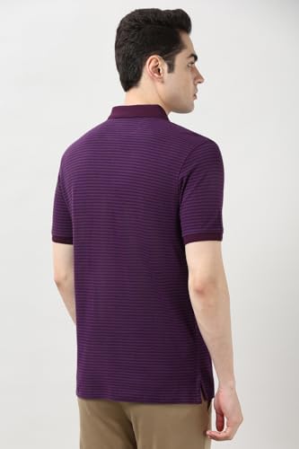 Image of Peter England Men's Cotton-Polyester Fine Stripe Polo T-Shirt - Casual Wear | Sleek & Comfortable