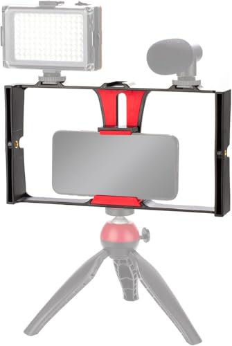 Image of Smartphone Video Rig, Phone Video Stabilizer Camera Case Mount Holder for Filmmaking and Vloging, with Cold Shoe Mount for Smartphone, for Streaming Equipment (RED Cage Rig)
