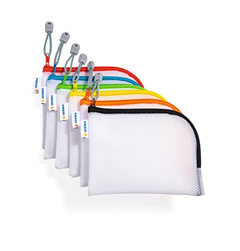 HERMA 20019 Zip Pocket Travel Case A6 Set of 10 Transparent (19 x 14 cm) Small Lockable Clear Zip Bag with Zipper for Mobile Phone Charging Cable