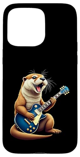 音楽愛好家のためのエレキギターを弾く面白いカワウソのデザイン。 スマホケース iPhone 15 Pro Max 用