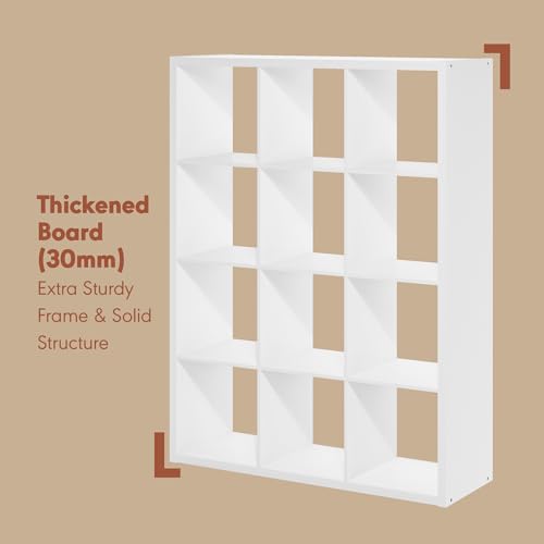 Image of Furinno Cubicle Record Player Stand, 12-Cube Vinyl Record Storage, White | Vinyl Storage, 1.2 inchInch Extra Thick, Open Back Media Shelf for CD DVD Bluray Game Disc, for Living Room, Home Office