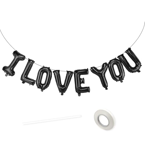 16 Inch I Love You Balloons Black, I Love You Banner Letters Foil Balloons for Valentine Decorations Him Her Home LOVE Wedding Anniversary Birthday Party Mothers Day Bridal Shower Decorations Supplies