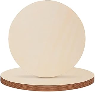Belle Vous 12 Pack Wooden Unfinished Round Circles - 25cm / 10 Inches Diameter - 2mm Thick Plain Natural Blank Wood Discs - Cutout Slices for Crafts, Coasters, Home Decorations & Ornaments