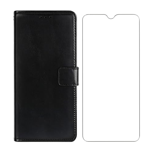 KJYFOANI para Xiaomi Poco F7 Ultra Funda, Anti-Arañazot TPU Silicone Cáscara + Protector de Pantalla Cristal Templado, Soporte Plegable Sintético Cuero Flip Cover Case (6.67') - Black