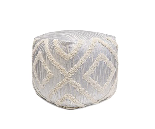 Pasargad Home Grandcanyon Cotton Shaggy Pouf, 100% Cotton Pouf, Hand Woven- Polly Beads Stuffed Pouf- Sitting, Foot Stool - Square Poufs for Living Room - Luxury Room Decor, 17