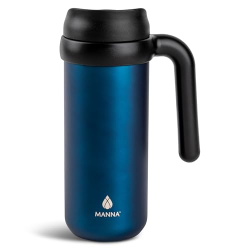 Manna Mocha Double-wall Vacuum Insulated Travel Mug with Leak-proof Easy-Align Lid - 16 Oz - Sapphire
