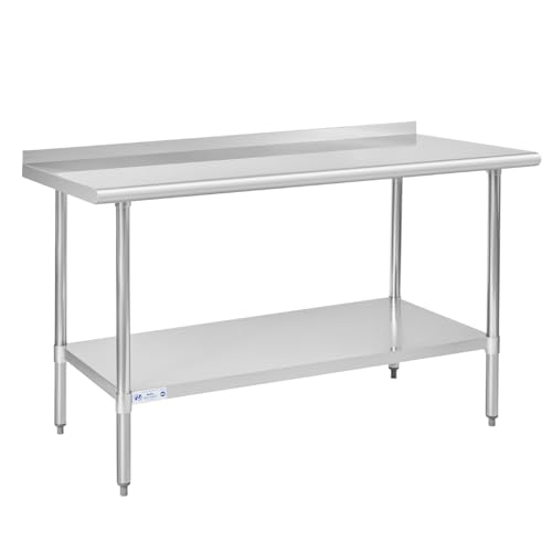 Hally Stainless Steel Table for Prep & Work 30 x 60 Inches, NSF Commercial Heavy Duty Table with Undershelf and Backsplash for Restaurant, Home and Hotel