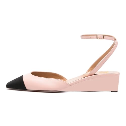 Zszszsu Women's Closed Square Cap Toe Pumps Low Wedge Heels with Buckle Ankle Strap D'Orsay Backless Sandals Shoes Size 4-16 US2