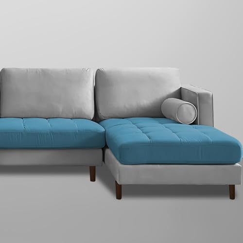 Image of Lezra RHS 4 Seater L Shape Sofa Set for Living Room (Turquise Grey Fabric) Premium Fabric Sofa