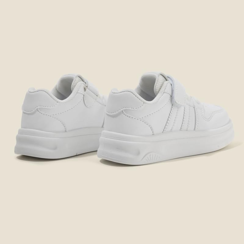 Kids White Sneakers with Hook and Loop Strap, Perforated Design, Non-Slip Sole4