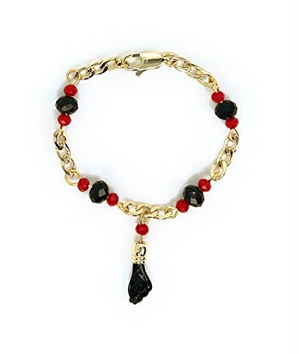RC & J GENERAL 14KT GP BLACK HAND LUCKY CHARM EVIL EYE BRACELETE 5' - AZABACHE MAL DE OJOS BRAZALETE DE 5'