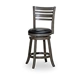 DTY Indoor Living Granby 4-Slat Back Bonded Leather Swivel Stool, 24' Counter Height, Weathered Gray...