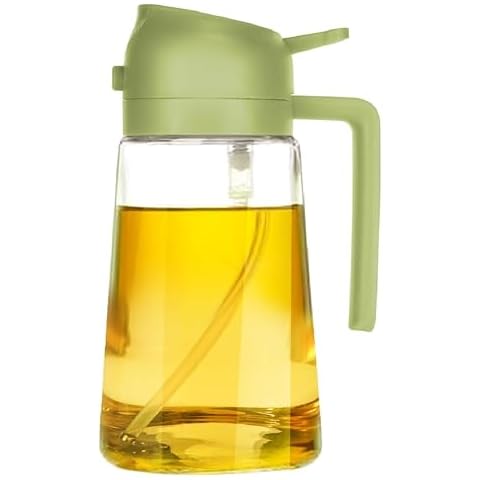 TrendPlain 16oz Oil Dispenser Bottle for Kitchen - 2 in 1 Olive Oil Dispenser and Oil Sprayer - 470ml Olive Oil Bottle - Oil Sprayer for Cooking, Kitchen, Salad, Barbecue 2Pcs Green & Black Cover