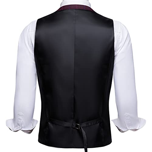 Men's Red Plaid Suit Vest Wool Blend V-Neck Collar 3 Pockets Tie Set Formal Casual Vest4