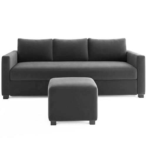 Image of Furny Mavona 3 Seater Fabric Sofa Set (Dark Grey) | Soft Velvet Fabric | Modern Design | Comfortable Seating | Living Room Furniture