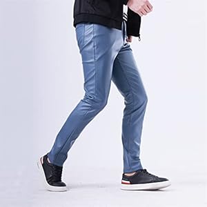 Zomer mannen lederen broek skinny fit elastische stijl Pu Lederen broek broek dunne streetwear ! (Color : 802-1 navy blue, Size : 31)