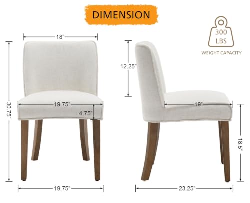 Image of Mid-Century Dining Chairs Set of 4, Linen Fabric Solid White Kitchen Chairs with Walnut Wood Leg Cushioned Back Modern Rustic Side Chairs for Living Room /Kitchen /Dining /Restaurant